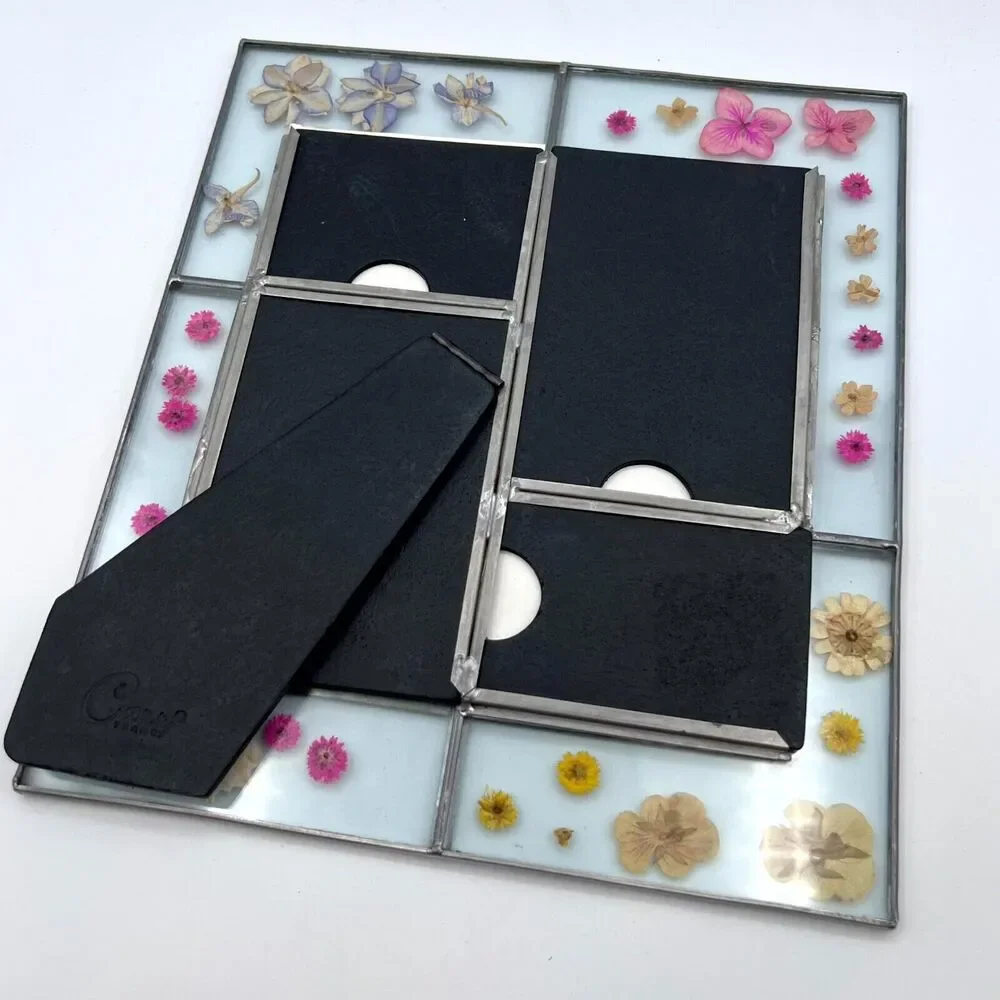 Carr Burnes of Boston 4 Photo Glass Picture Frame Dried Flowers Boho Collage